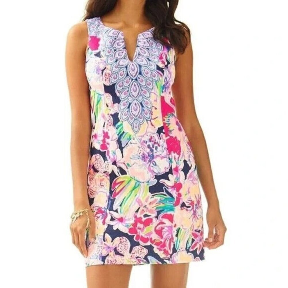 Lilly Pulitzer Fallon Shift Bright Navy tipping Point Engineered Dress Sz 4 NWT